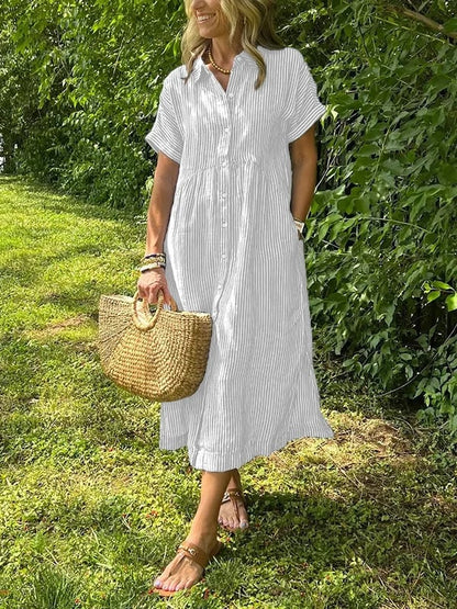 Striped Shirt Dress with Pockets