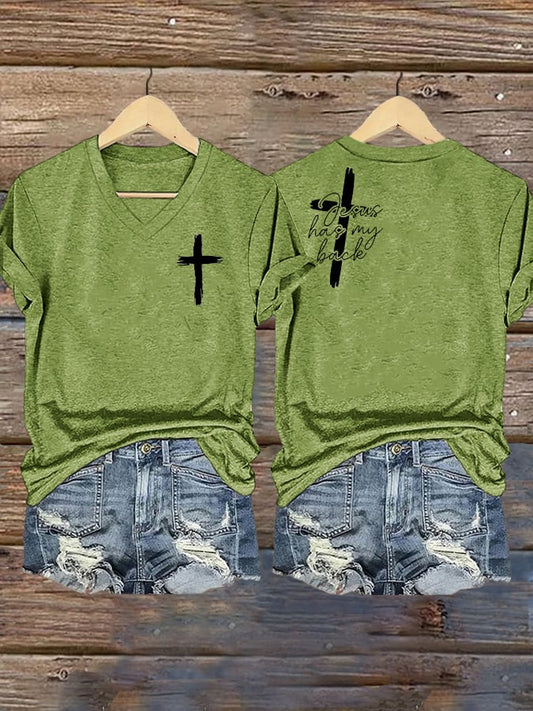 Women's Jesus has my Back Print Casual T-Shirt