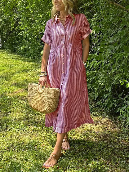 Striped Shirt Dress with Pockets