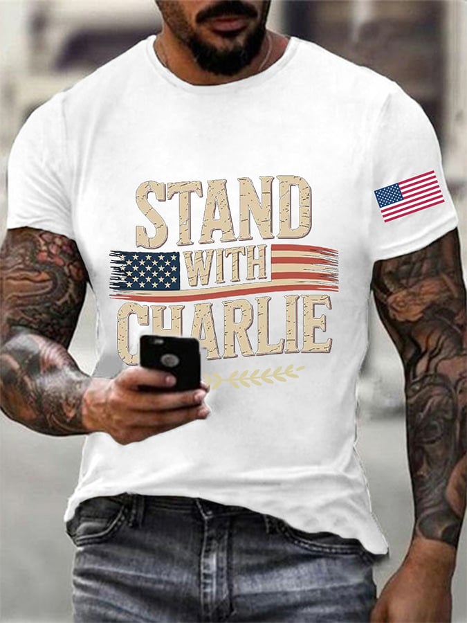 Men's Stand With Charlie Kirk  Print Round Neck T-Shirt