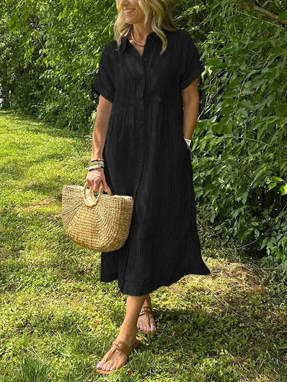 Striped Shirt Dress with Pockets