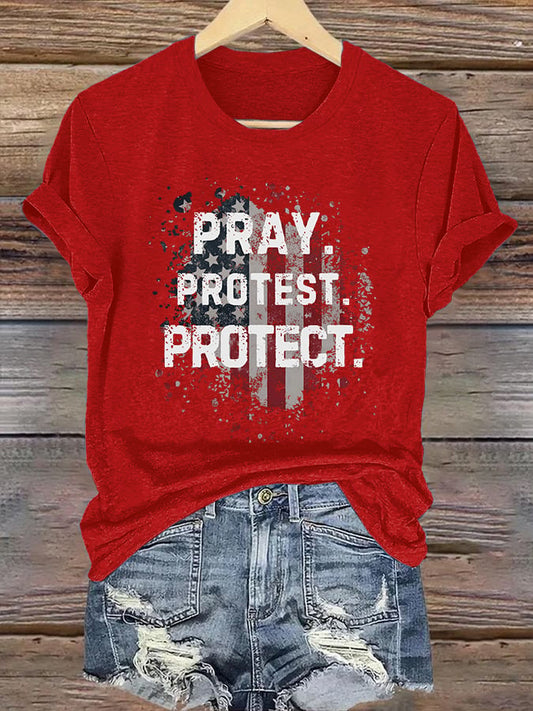 Women's  Pray Protest Protect  Print Shirt