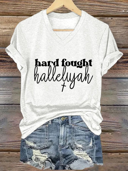 Women's Casual Christian Faith Graphic Print V-Neck Short Sleeve T-Shirt