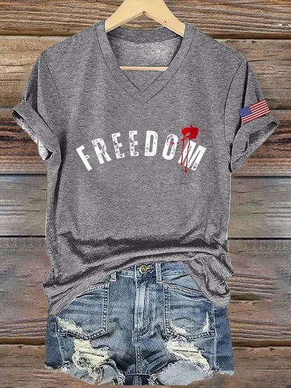 Women's Commemorative Print V Neck T-shirt