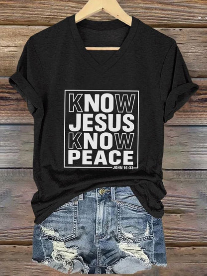 Women's Casual Christian Faith Graphic Print V-Neck Short Sleeve T-Shirt