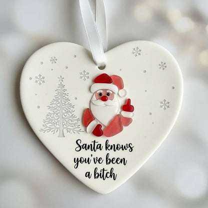 🎅👆🏻Santa Claus Middle Finger Sea Glass Friendship Decoration(❤100% Hand-carved)