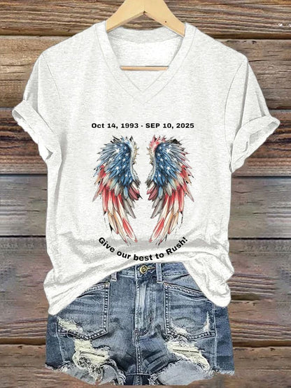 Women's Commemorative Print V Neck T-shirt