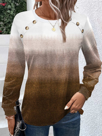 Halloween Round Neck Button Down Striped Printed T-Shirt