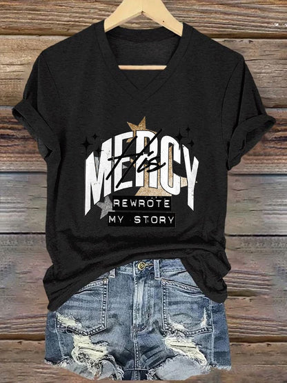 Women's Casual Christian Faith Graphic Print V-Neck Short Sleeve T-Shirt