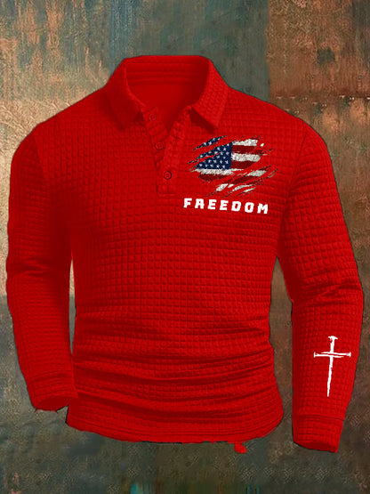 Men's Freedom American Flag Print Casual Square fabric Polo Shirt