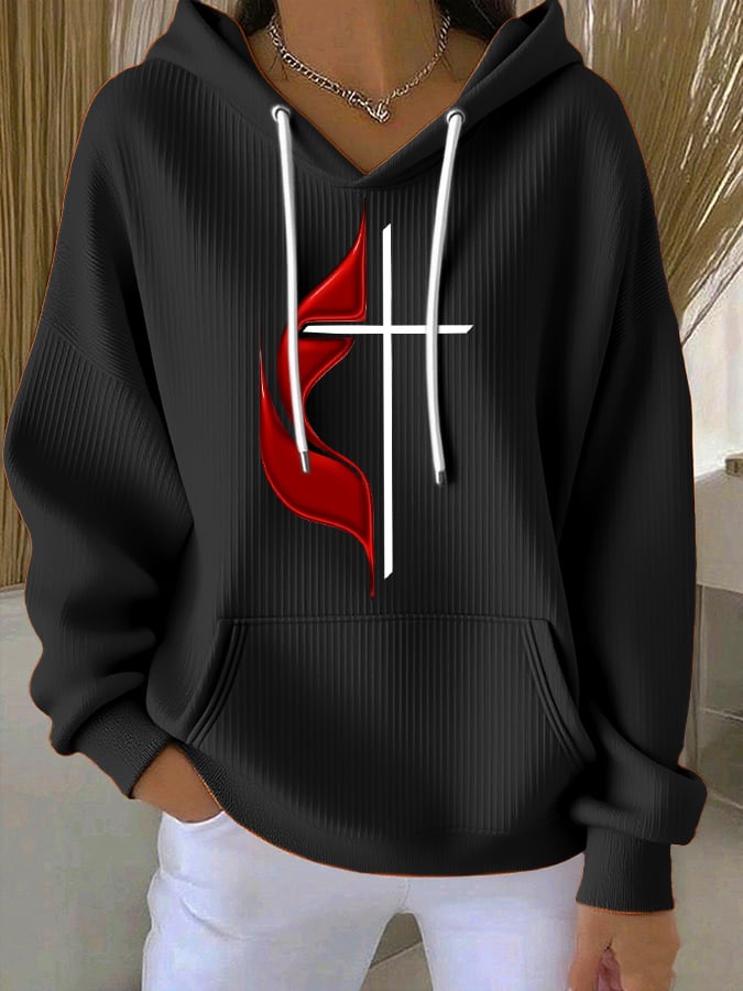 Women's Casual Simple Cross Textured Hoodie
