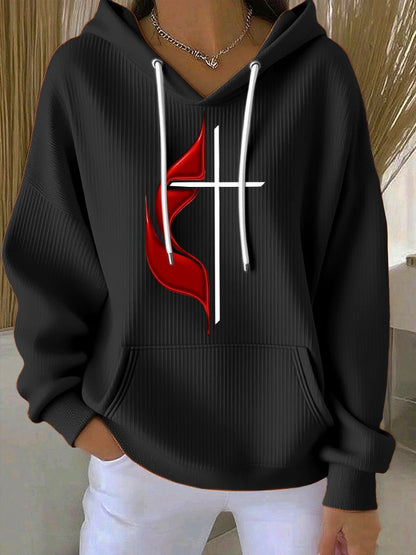 Women's Casual Simple Cross Textured Hoodie