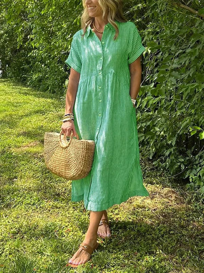 Striped Shirt Dress with Pockets