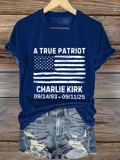 Women's A True Patriot Print V Neck T-shirt