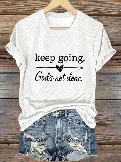 Women's Casual Christian Faith Graphic Print V-Neck Short Sleeve T-Shirt