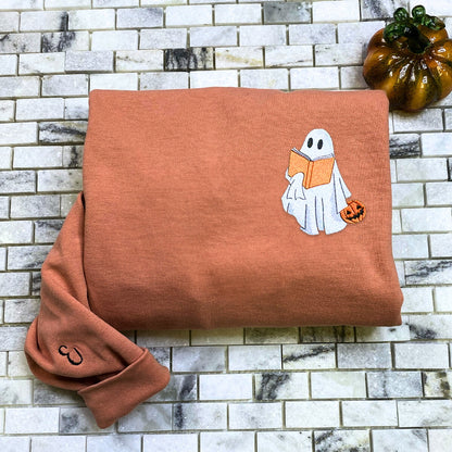 Embroidered Halloween Ghost Book Lover T-Shirt or Sweatshirt