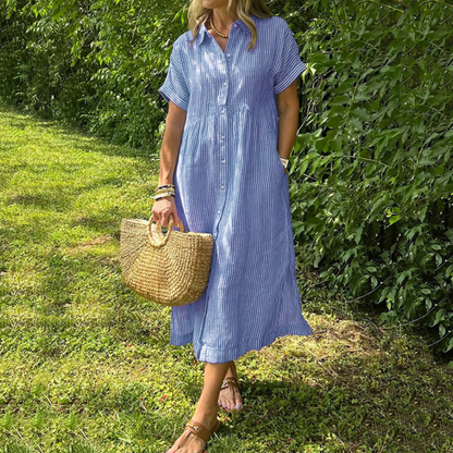 Striped Shirt Dress with Pockets