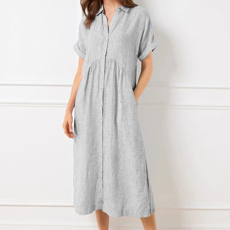 Striped Shirt Dress with Pockets