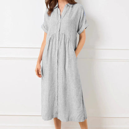 Striped Shirt Dress with Pockets