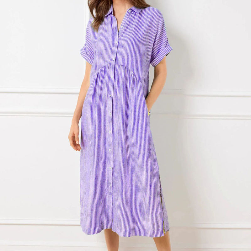 Striped Shirt Dress with Pockets