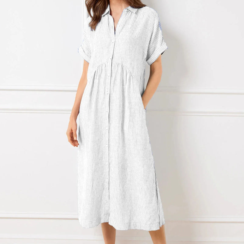 Striped Shirt Dress with Pockets