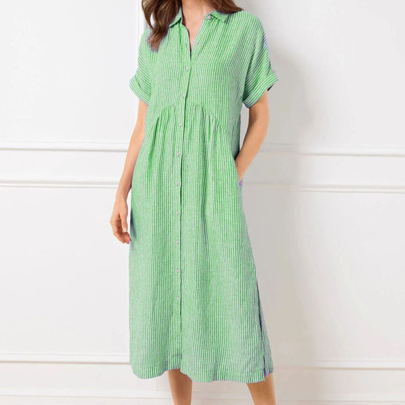 Striped Shirt Dress with Pockets