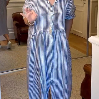 Striped Shirt Dress with Pockets