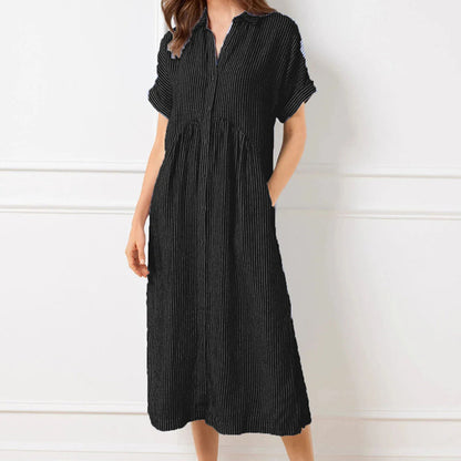 Striped Shirt Dress with Pockets